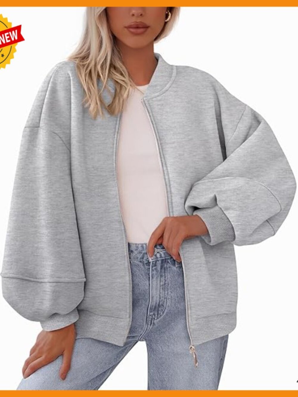 Oversized Zip Up Bomber Sweatshirt Jacket Women's Winter Casual Outerwear